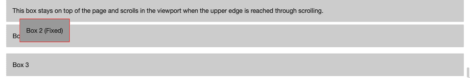 Four boxes, the first remains visible at the top of the document when the upper edge is reached through scrolling.